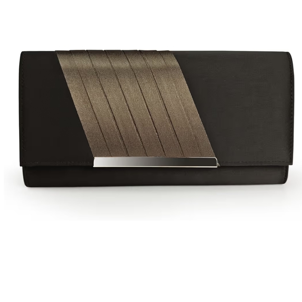 Becko Black & Brown Satin Clutch With Chain